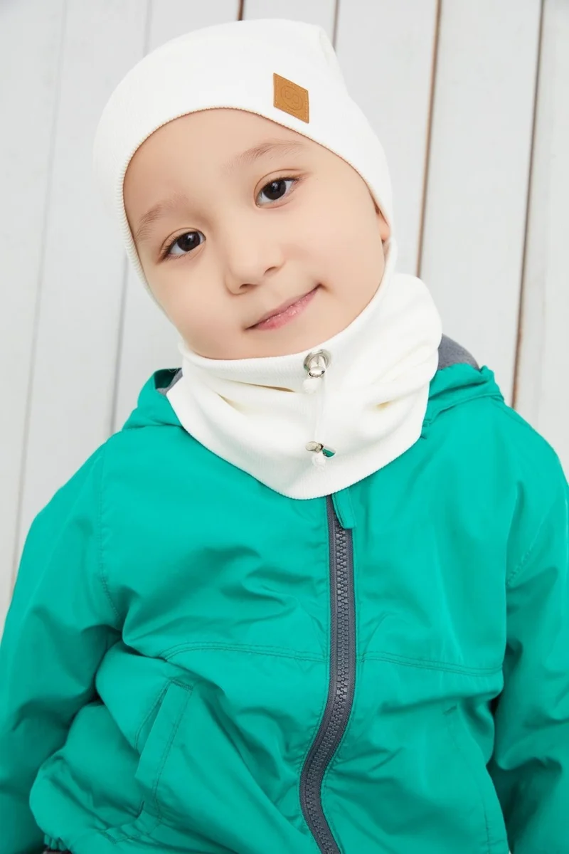 بيبيجيز White Boy's Rope Hat Beanie Neck Collar Set Cotton Camisole