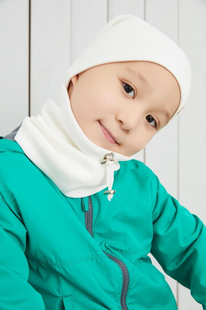 بيبيجيز White Boy's Rope Hat Beanie Neck Collar Set Cotton Camisole
