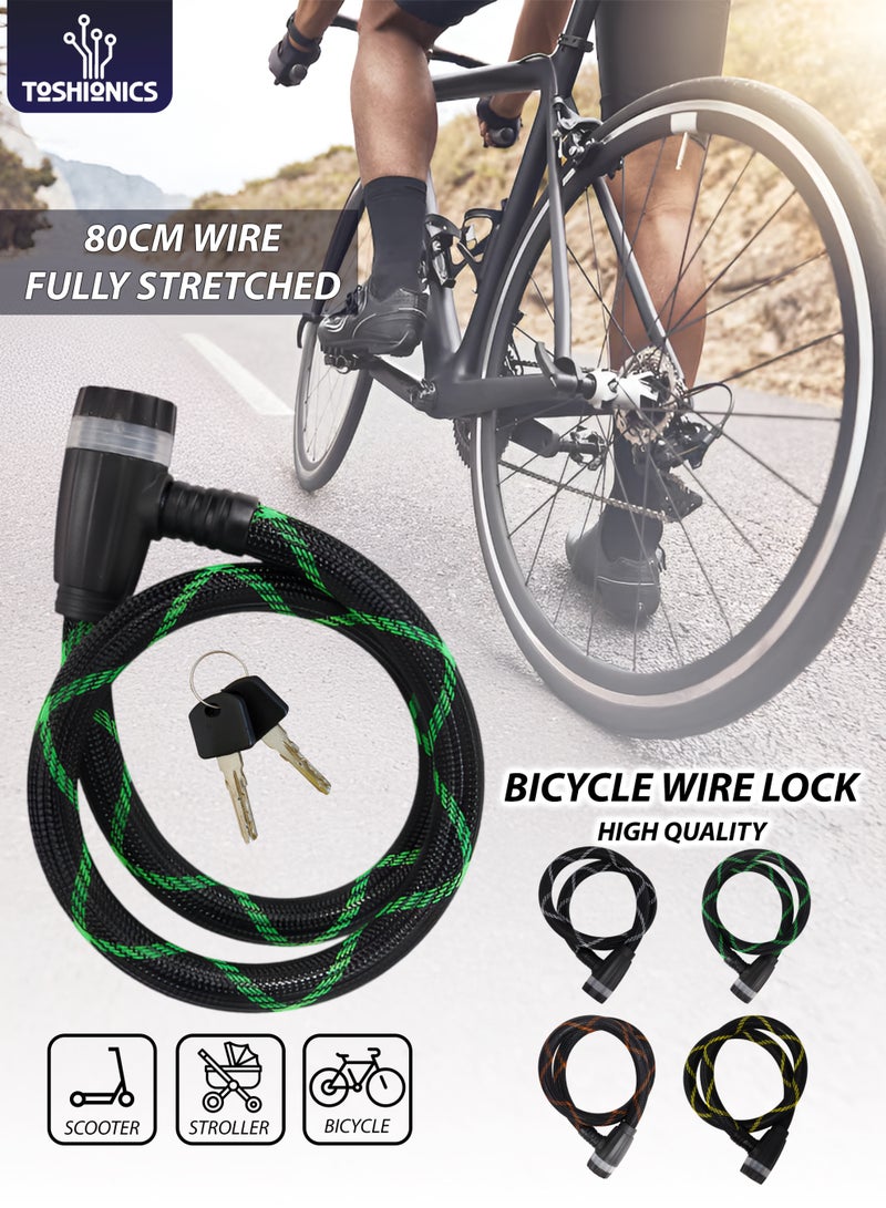 Toshionics قفل دراجة وسكوتر ثقيل 80 سم T114635 سلك فولاذي مضفر مضاد للسرقة مع مفاتيح، رأس قفل ABS متين، قفل عربة، قفل سكوتر كهربائي، كابل أمان للدراجة (سمك 15 مم) - Image 1