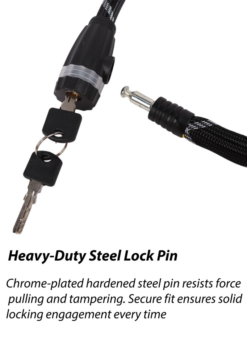 Toshionics قفل دراجة وسكوتر ثقيل 80 سم T114635 سلك فولاذي مضفر مضاد للسرقة مع مفاتيح، رأس قفل ABS متين، قفل عربة، قفل سكوتر كهربائي، كابل أمان للدراجة (سمك 15 مم) - Image 5