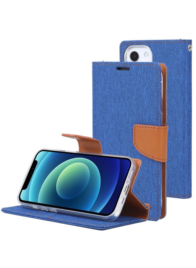 BGM Case Cover For iPhone 13 GOOSPERY CANVAS DIARY Cross Texture Horizontal Flip Leather Case with Holder& Card Slots & Wallet Blue