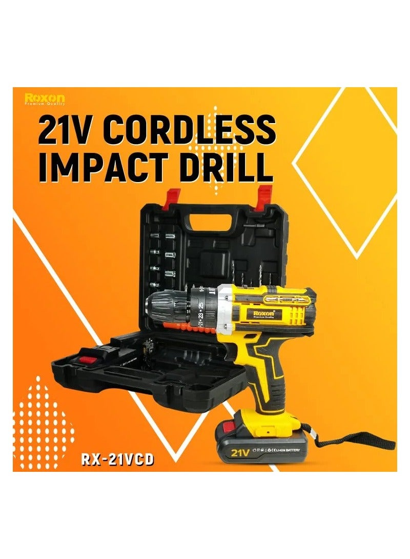 روكسون ماكينة حفر مفك براغي لاسلكي بقوة 21 فولت من ROXON وأداة مع 2 بطارية ليثيوم قابلة لإعادة الشحن 1500 مللي أمبير في الساعة RX21VCD - Image 1