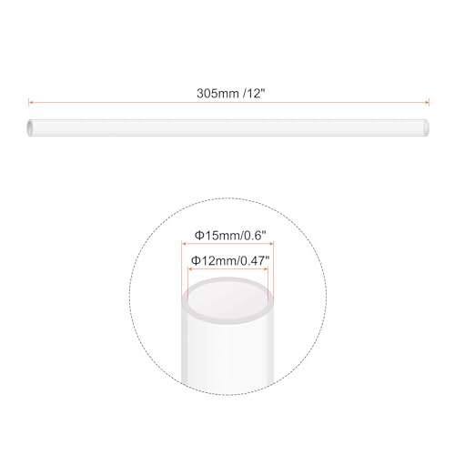 Rebower 12" Clear Plastic Rigid Pipe 12mm ID x 15mm OD (1/2" ID x 0.6" OD) Acrylic Round Tubing, [for Plumbing, Hydraulics, Pneumatics, Aquarium] - Image 2