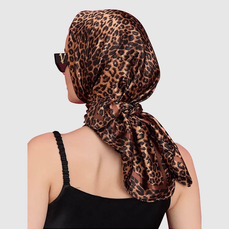 XuoAz 35 Inch Leopard Print Silk Head Scarf for Women Satin Hair Scarf Wrap Large Lightweight Bandana Neck Scarf - Image 3