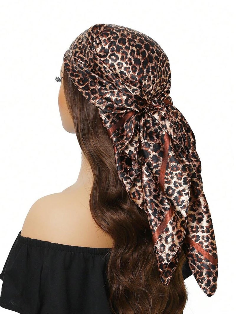 XuoAz 35 Inch Leopard Print Silk Head Scarf for Women Satin Hair Scarf Wrap Large Lightweight Bandana Neck Scarf - Image 1