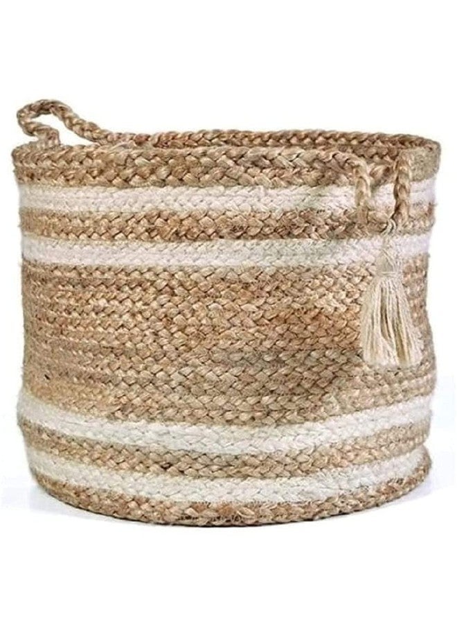 NEWWAYSS Bhuvan handloom Jute Planter Pots/Storage Basket with handle, Multi-Purpose use for Bathroom Living Room (10x12 Inches) - Image 1