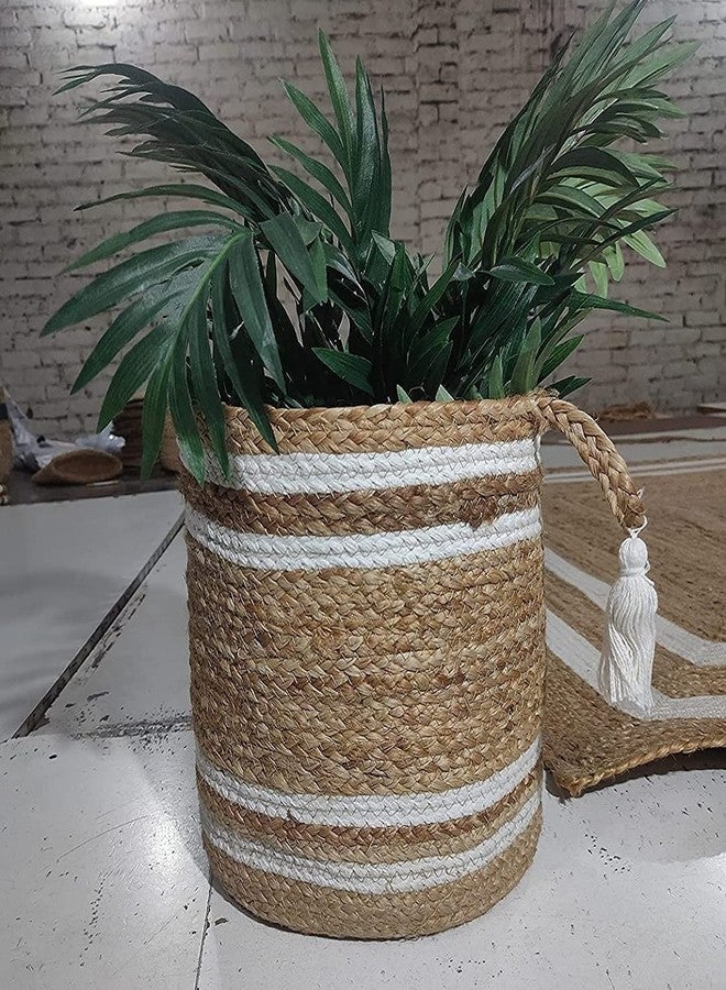 NEWWAYSS Bhuvan handloom Jute Planter Pots/Storage Basket with handle, Multi-Purpose use for Bathroom Living Room (10x12 Inches) - Image 2