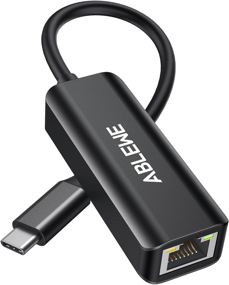 ABLEWE USB C to Ethernet Adapter, Type-C to RJ45 Gigabit Ethernet Dongle, Thunderbolt 3 to RJ45 LAN Network Adapter Compatible for MacBook Pro/Air, iPhone 15/16 Pro/Max, iPad Pro, Dell XPS (Black) - Image 1
