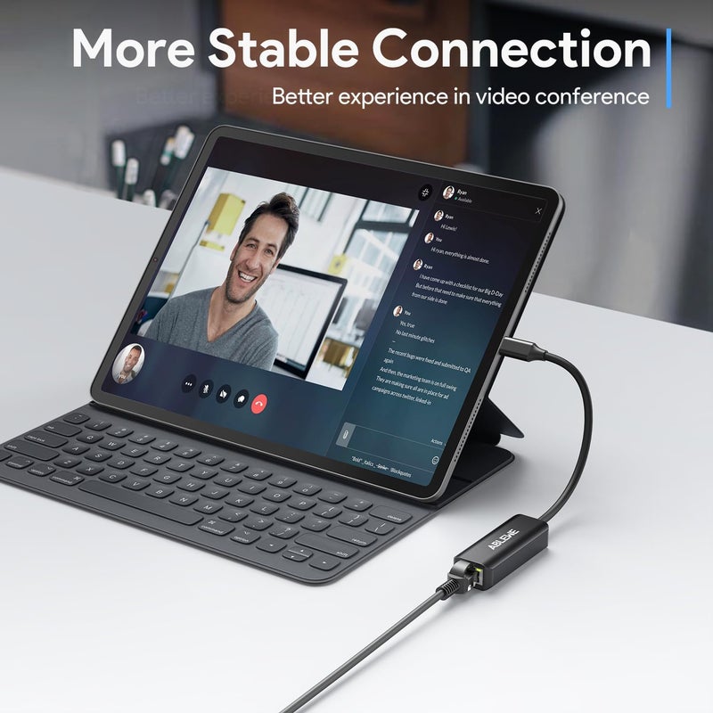 ABLEWE USB C to Ethernet Adapter, Type-C to RJ45 Gigabit Ethernet Dongle, Thunderbolt 3 to RJ45 LAN Network Adapter Compatible for MacBook Pro/Air, iPhone 15/16 Pro/Max, iPad Pro, Dell XPS (Black) - Image 5