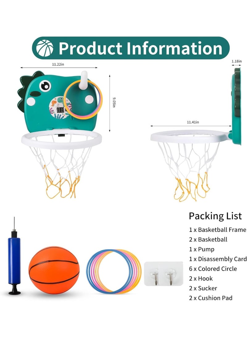Zikra Indoor Basketball Hoop, Mini Dinosaur Basketball Hoop with Electronic Scoreboard, Portable Basketball Hoop with Ring Toss Game, Adjustable Height Parent-Child Basketball Toy for Boys Girls Teens - Image 2