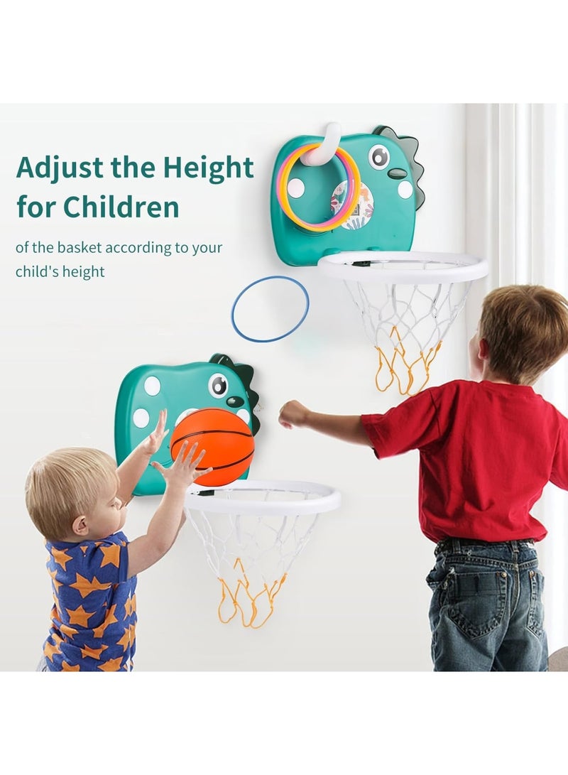 Zikra Indoor Basketball Hoop, Mini Dinosaur Basketball Hoop with Electronic Scoreboard, Portable Basketball Hoop with Ring Toss Game, Adjustable Height Parent-Child Basketball Toy for Boys Girls Teens - Image 5