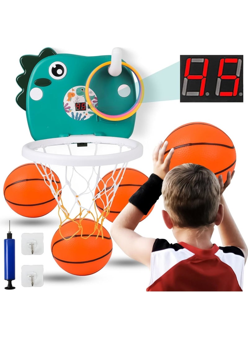 Zikra Indoor Basketball Hoop, Mini Dinosaur Basketball Hoop with Electronic Scoreboard, Portable Basketball Hoop with Ring Toss Game, Adjustable Height Parent-Child Basketball Toy for Boys Girls Teens - Image 1