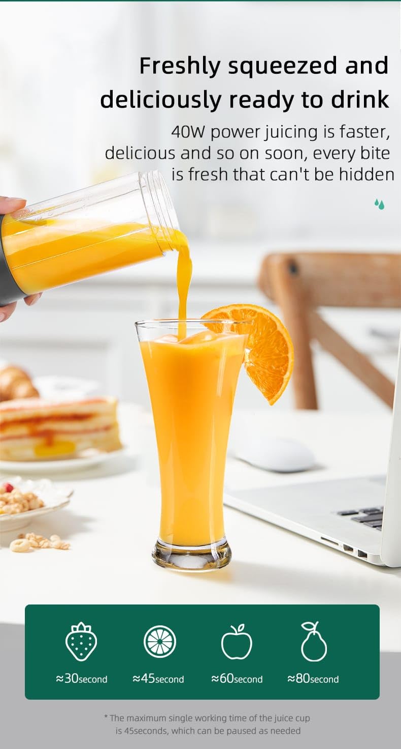 Qlect Elite Portable Blender for Juices, Shakes, Smoothies, Crushing Ice, USB Rechargeable Battery with 1500 mAh 50 Watts Motor, 380ml, Black - Image 3