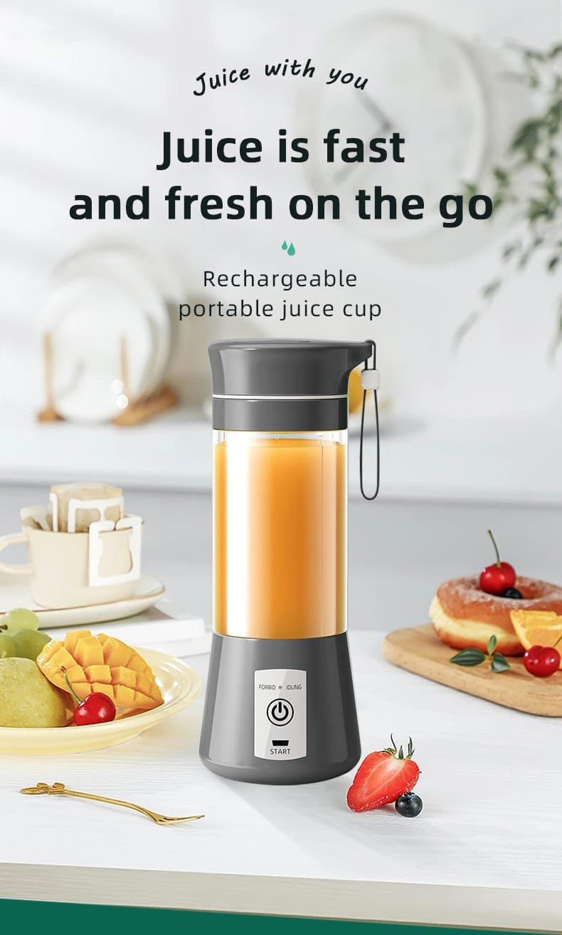 Qlect Elite Portable Blender for Juices, Shakes, Smoothies, Crushing Ice, USB Rechargeable Battery with 1500 mAh 50 Watts Motor, 380ml, Black - Image 2