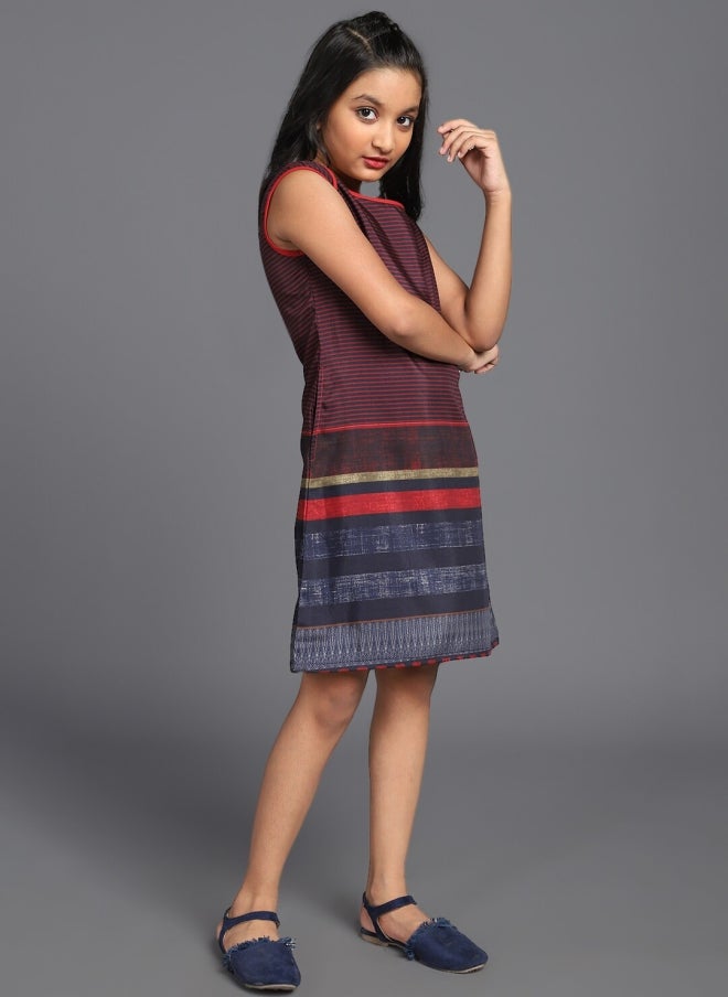 أيه كيه إس فستان بناتي مخطط باللون الأزرق - Image 3