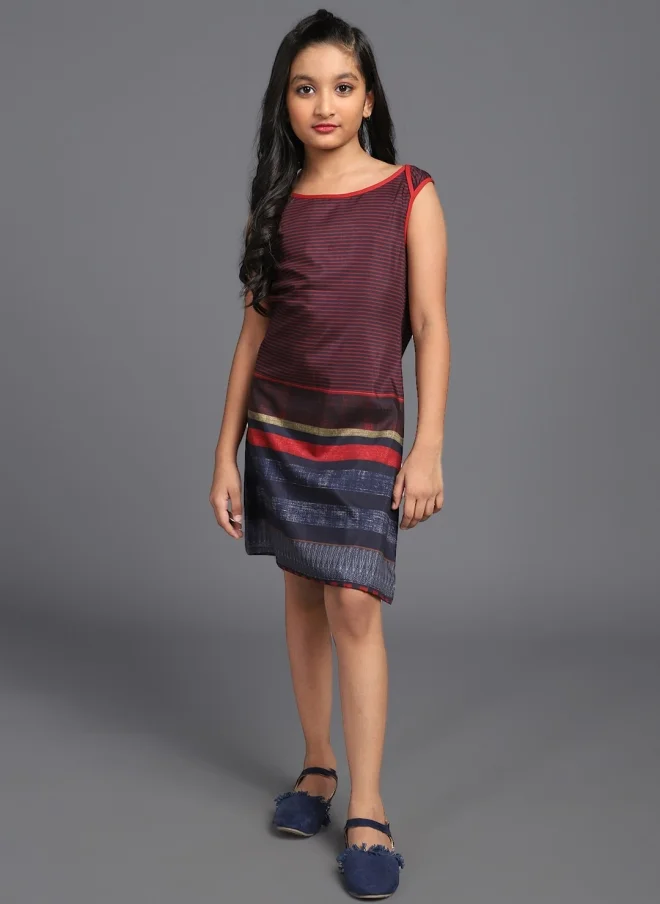 أيه كيه إس Blue Striped Sheath Dress for Girls