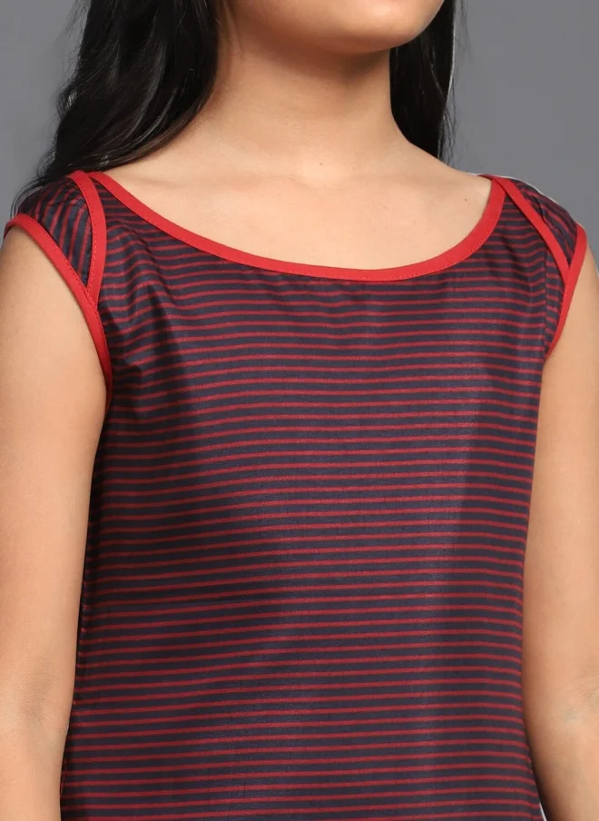 أيه كيه إس Blue Striped Sheath Dress for Girls