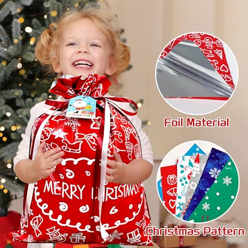 Diamerd 38PCS Christmas Drawstring Gift Bags Assorted Size Small Medium Large, Holiday Xmas Presents Wrapping Bags with Tags - Image 5