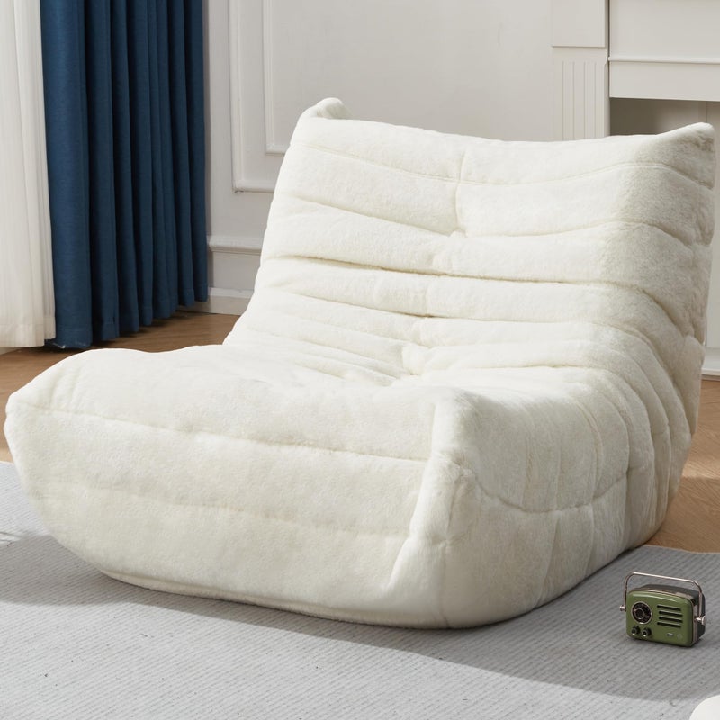 Hobestluk Bean Bag Chairs for Adults Giant Bean Bag Chair Memory Foam BeanBag Chair Bean Bag Sofa with Filler Faux Fur Fireside Beanbags Lazy Sofa for Living Room Bedroom Office (White Plush, Single) - Image 1