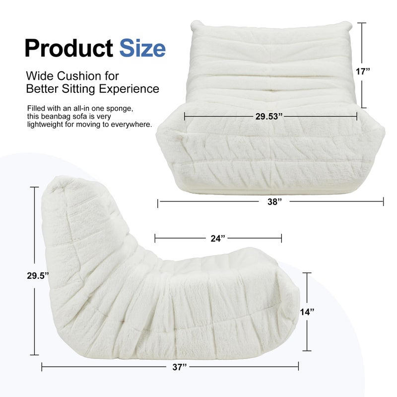 Hobestluk Bean Bag Chairs for Adults Giant Bean Bag Chair Memory Foam BeanBag Chair Bean Bag Sofa with Filler Faux Fur Fireside Beanbags Lazy Sofa for Living Room Bedroom Office (White Plush, Single) - Image 2