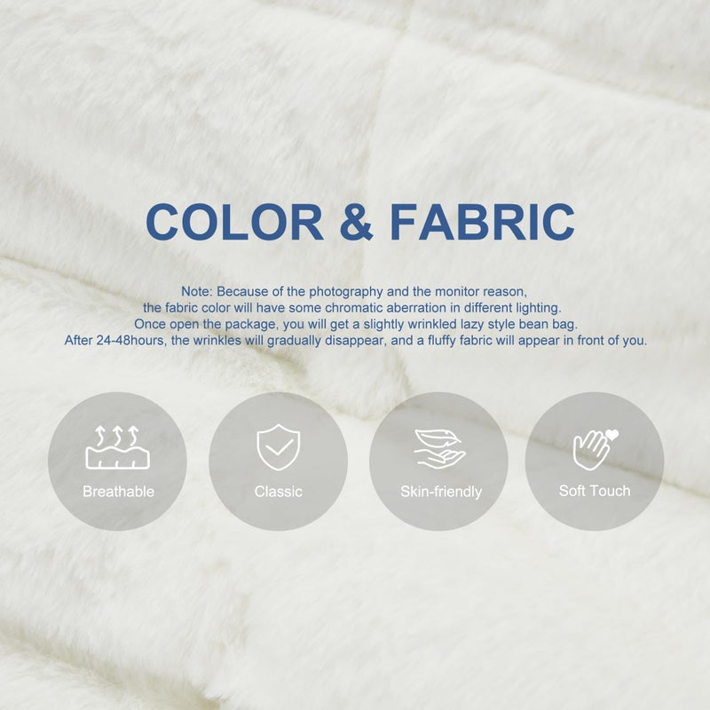 Hobestluk Bean Bag Chairs for Adults Giant Bean Bag Chair Memory Foam BeanBag Chair Bean Bag Sofa with Filler Faux Fur Fireside Beanbags Lazy Sofa for Living Room Bedroom Office (White Plush, Single) - Image 4