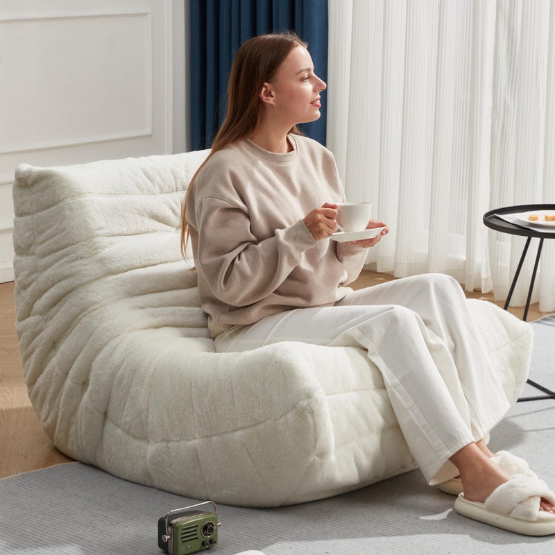 Hobestluk Bean Bag Chairs for Adults Giant Bean Bag Chair Memory Foam BeanBag Chair Bean Bag Sofa with Filler Faux Fur Fireside Beanbags Lazy Sofa for Living Room Bedroom Office (White Plush, Single) - Image 3