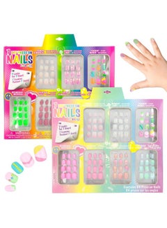 Expressions Girl 7 Day Manicure Collection - 84PC Press On Nail Set, Day-of-The-Week Adhesive False Nails for Girls (Set of Brights or Pastels) – Colorful Novelty Designs Stick On Nails for Kids  - Image 1