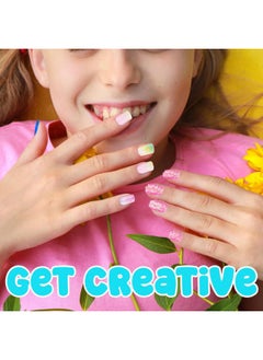 Expressions Girl 7 Day Manicure Collection - 84PC Press On Nail Set, Day-of-The-Week Adhesive False Nails for Girls (Set of Brights or Pastels) – Colorful Novelty Designs Stick On Nails for Kids  - Image 4