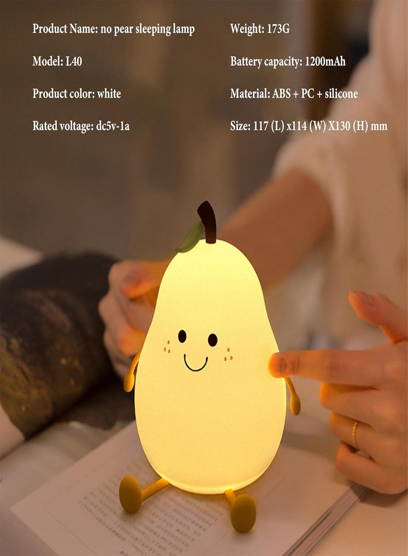 GGOOT 2 Pcs Nursery Night Light | Cute Silicone Pear Nursery Lamp Color Changing Nightlight - 3 Gear Brightness Dimmable Kids Night Lights for Bedroom, 1200mAh Large Capacity Rechargeable, Timmer - Image 5