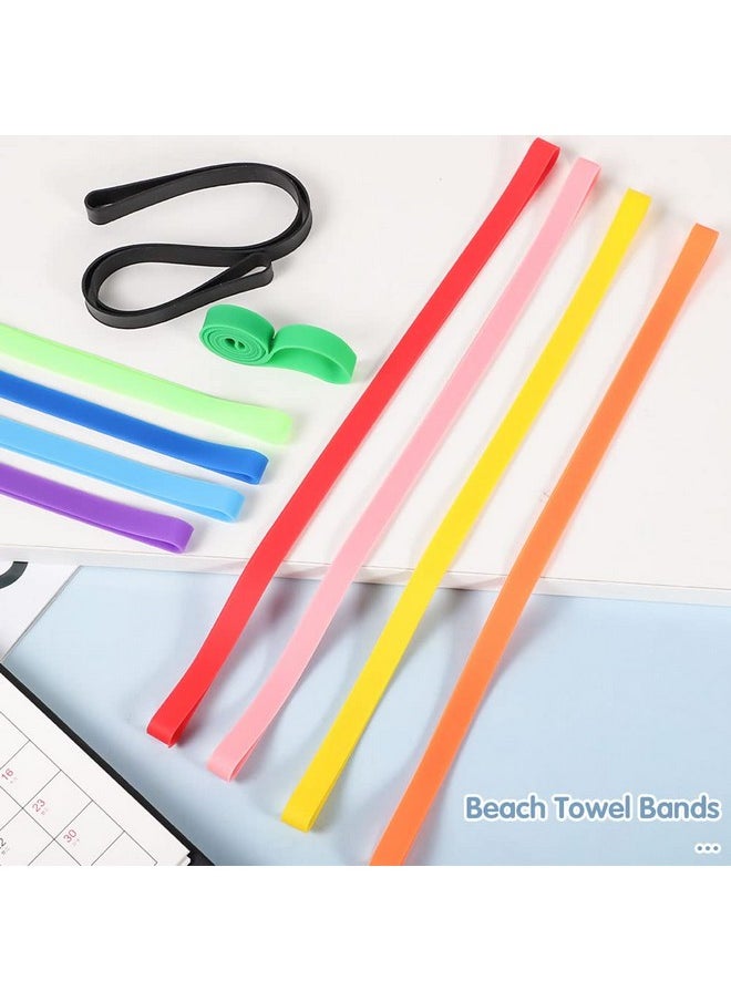 Prudiut - 10 Pcs Towel Bands Silicone Rubber Bands, Books Outdoor Gear Packing Chair Bands Beach Towel Clips, Stretchable Towel Bands For Beach Chairs Cruise Essentials (0.4×12Inch) - Image 1