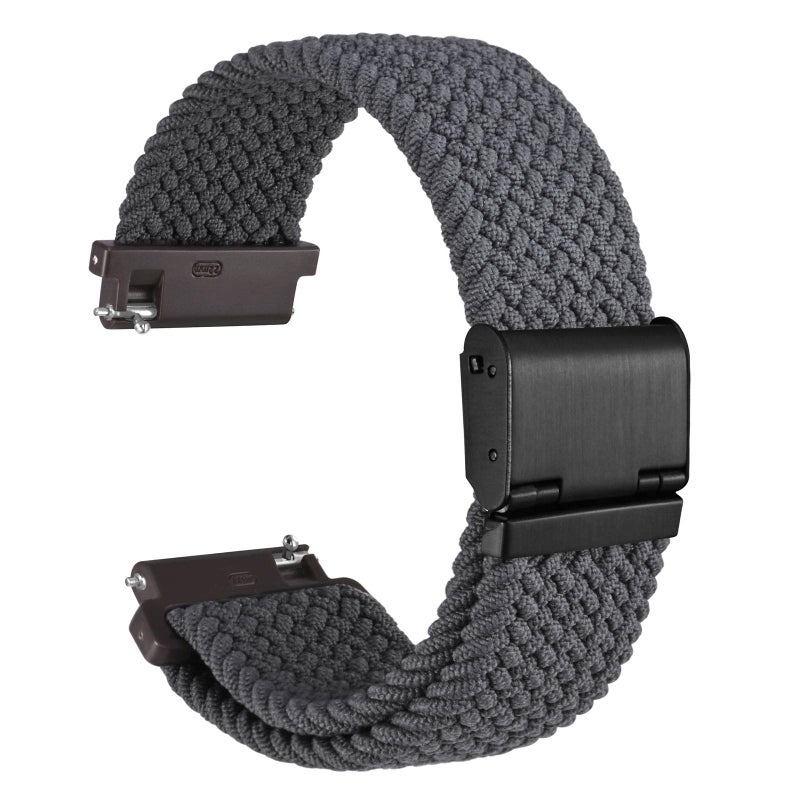 WOCCI 18mm Braided Nylon Watch Band for Men and Women Quick Release Black Stainless Steel Buckle Grey - Image 2
