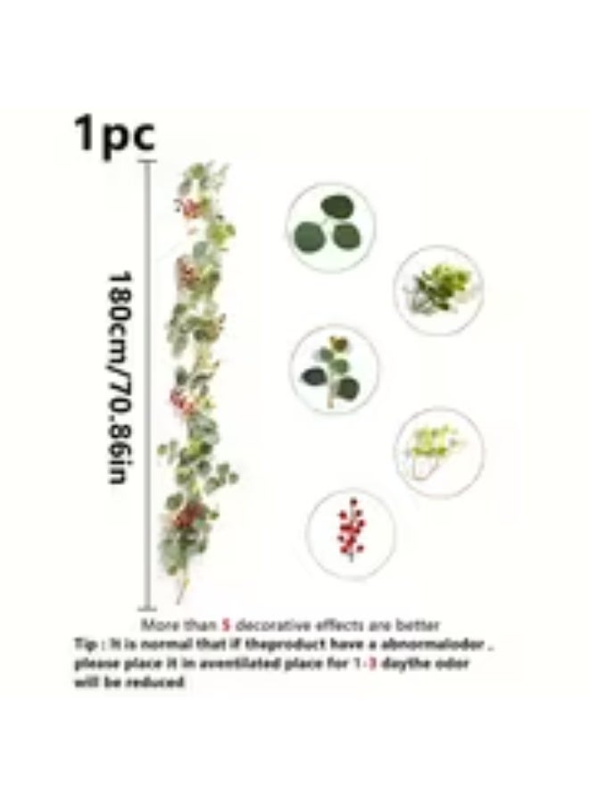 erorex 4-Pack Artificial Eucalyptus Berry Wreaths with Red Berries & White Flowers-Like Foliage - Lifelike Plastic Greenery Garlands for Weddings, Christmas, New Yearsuitable for New Year, Wedding, Valentine'S Day, And Spring Festival Decor - Image 4