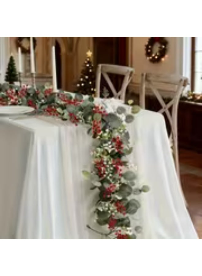 erorex 4-Pack Artificial Eucalyptus Berry Wreaths with Red Berries & White Flowers-Like Foliage - Lifelike Plastic Greenery Garlands for Weddings, Christmas, New Yearsuitable for New Year, Wedding, Valentine'S Day, And Spring Festival Decor - Image 2