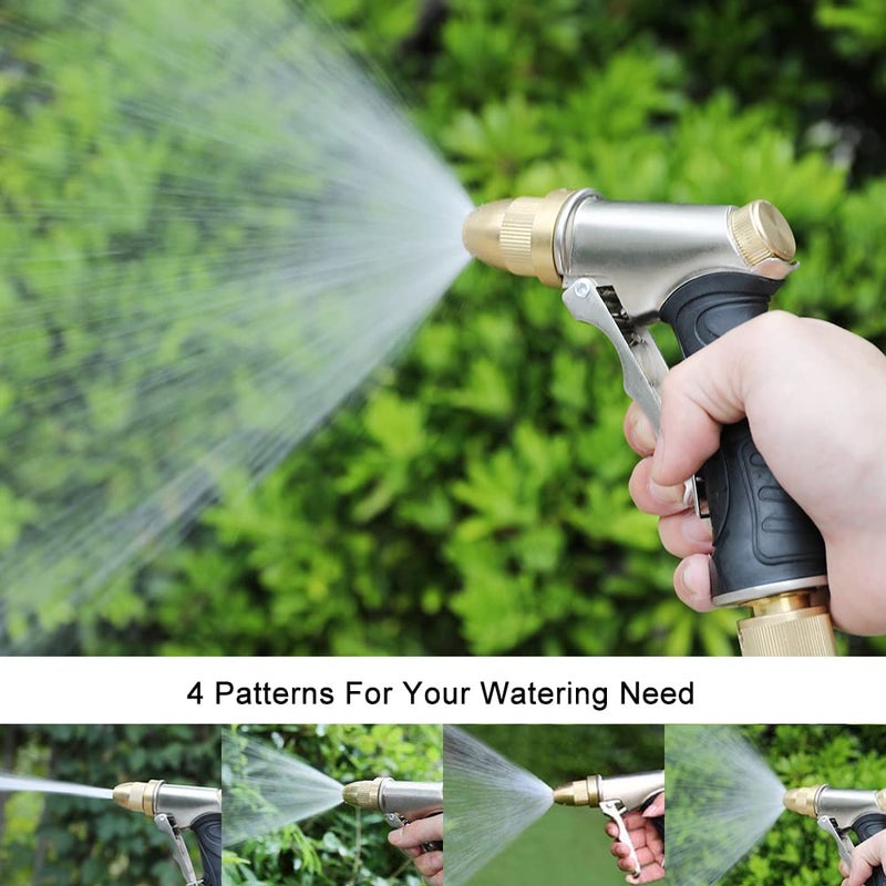 FANHAO Garden Hose Nozzle, 100% Heavy Duty Metal Spray Nozzle High Pressure Water Nozzle with 4 Patterns for Watering Garden, Washing Cars and Showering Pets - Full Brass Nozzle & Non-Slip Grip - Image 4