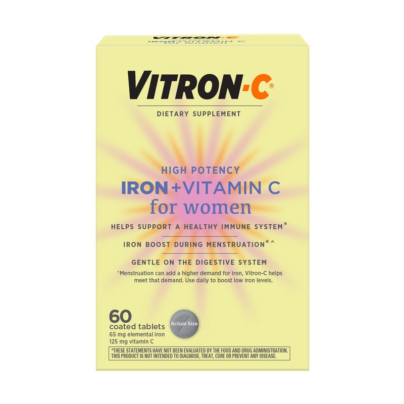Vitron-C High Potency Iron Supplement, Immune Support, 125mg Vitamin C, 60 Count, Pack of 1 - Image 1