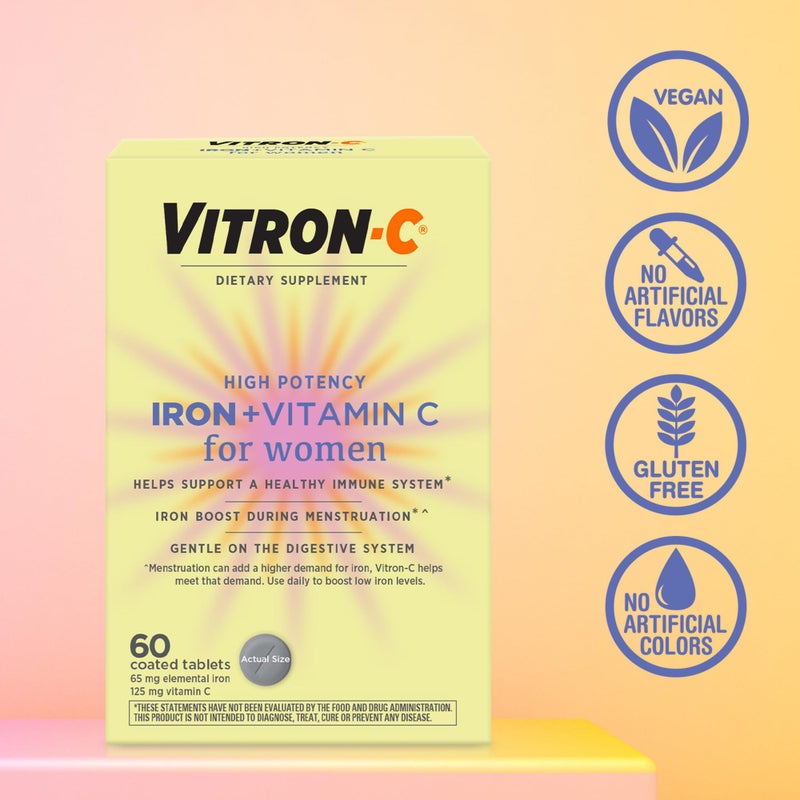 Vitron-C High Potency Iron Supplement, Immune Support, 125mg Vitamin C, 60 Count, Pack of 1 - Image 5
