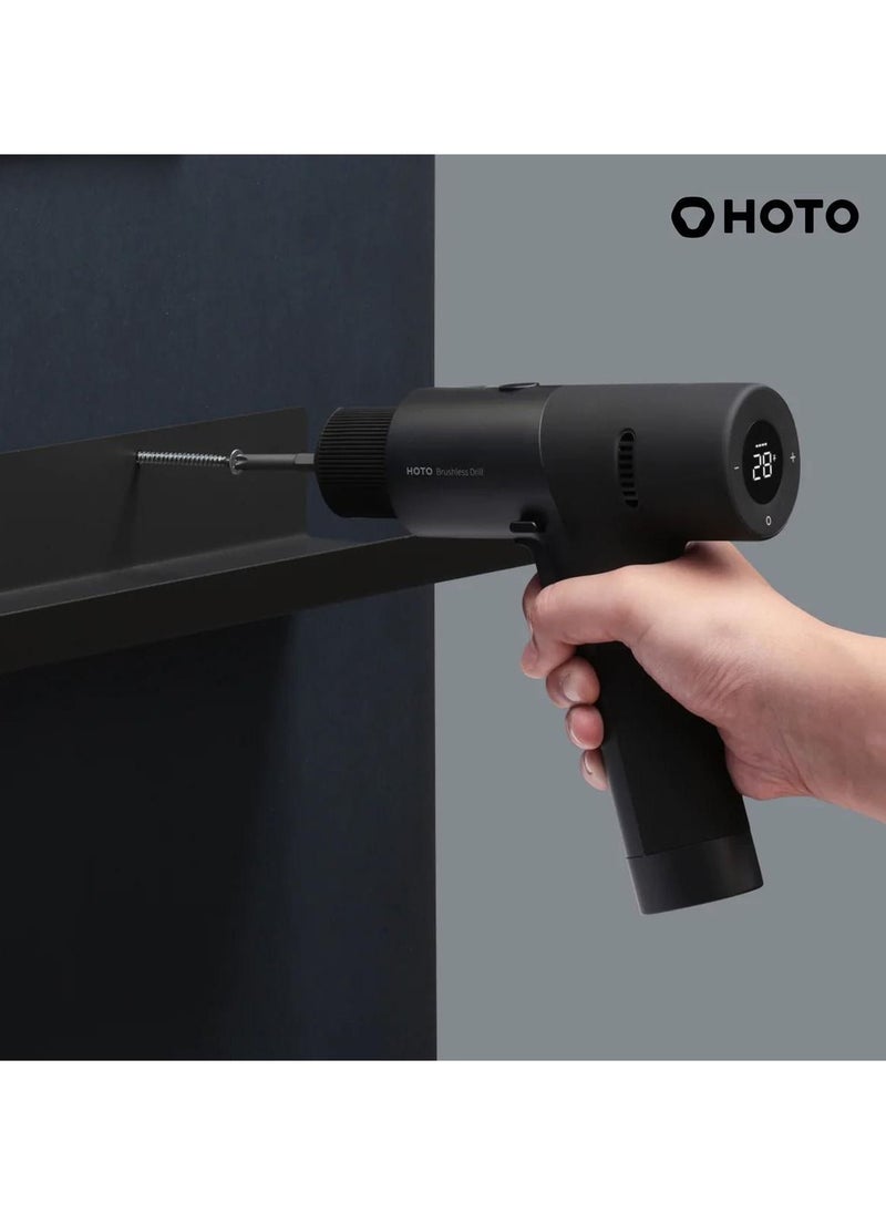 HOTO Cordless Brushless Drill Tool Set, Hidden Buckle, Unique LED Screen, Intelligent Digital Display, Practical High-end Drill Kit for Home/Daily Use