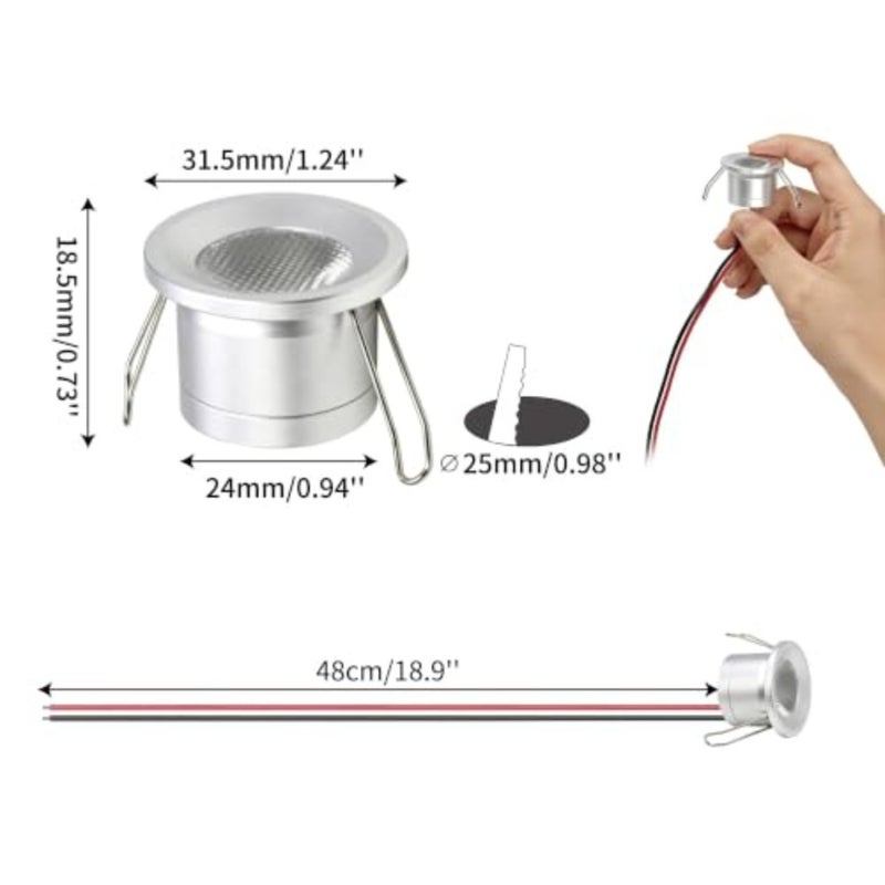 Mini LED Downlights 1W, DC12V IP65 Waterproof 25mm Small Ceiling Spotlight, 3000K Warm White, Under Cabinet Lighting for Kitchen, Stairs, Hallway, Showcase, 2 Pack - Image 5
