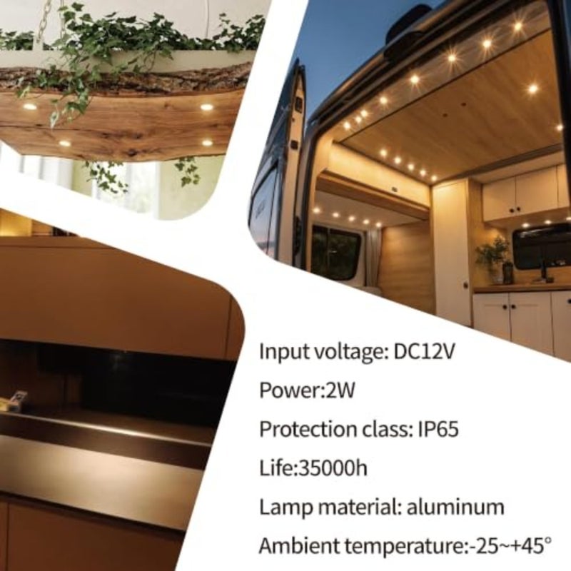 Mini LED Downlights 1W, DC12V IP65 Waterproof 25mm Small Ceiling Spotlight, 3000K Warm White, Under Cabinet Lighting for Kitchen, Stairs, Hallway, Showcase, 2 Pack - Image 2