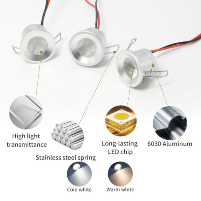Mini LED Downlights 1W, DC12V IP65 Waterproof 25mm Small Ceiling Spotlight, 3000K Warm White, Under Cabinet Lighting for Kitchen, Stairs, Hallway, Showcase, 2 Pack - Image 4