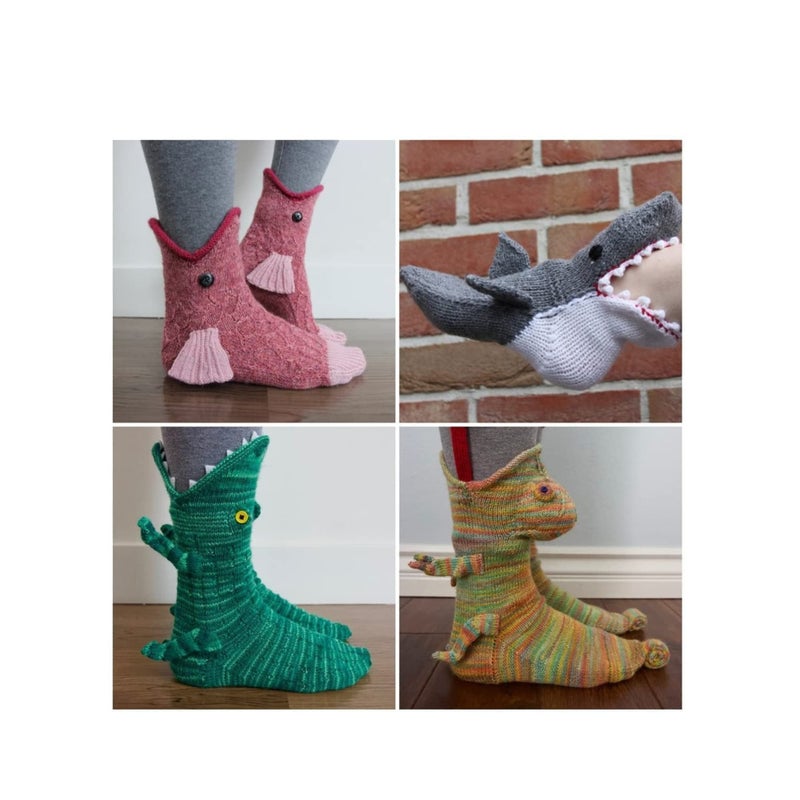 Barakah Knit Crocodile Socks, Funky Knitting Pattern Whimsical Alligator Knitting Cuff Socks - Image 2