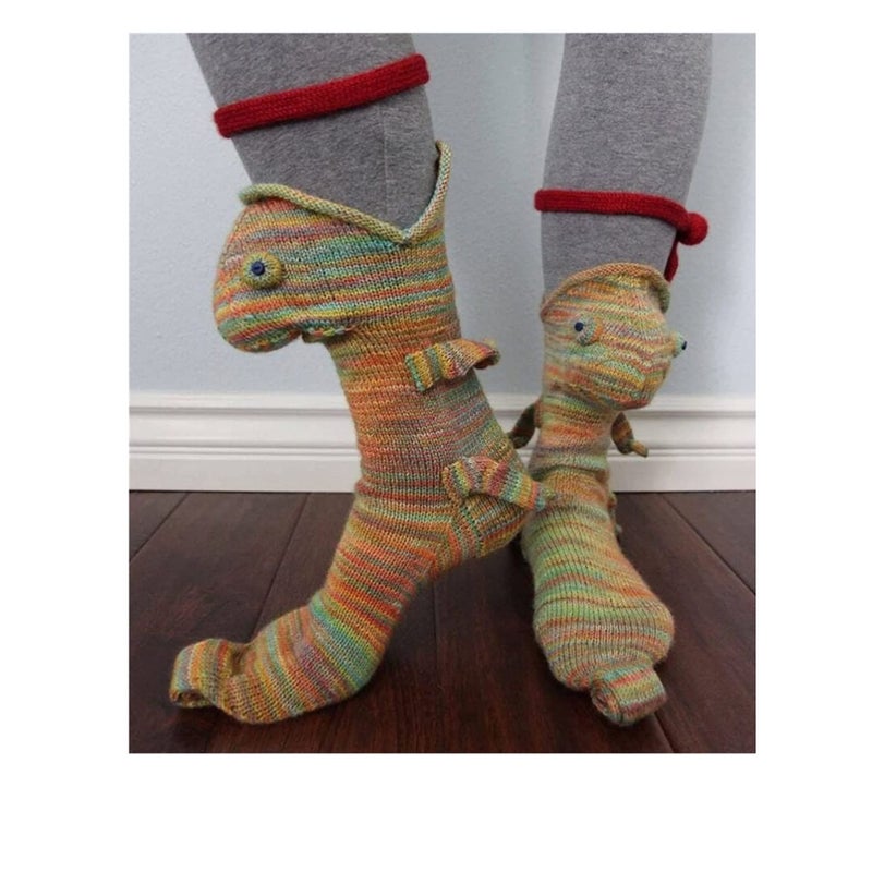 Barakah Knit Crocodile Socks, Funky Knitting Pattern Whimsical Alligator Knitting Cuff Socks - Image 4