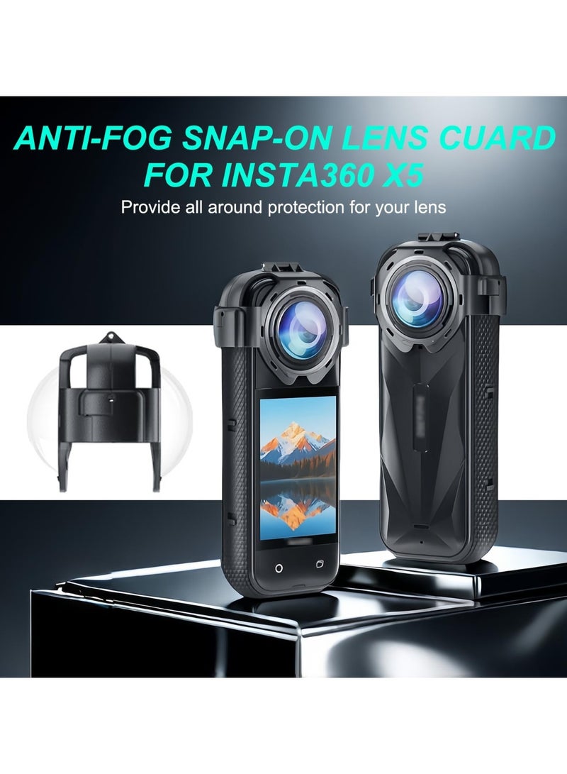 Lens Guard Cover Protector for Insta360 X5, Optical Glass Lens Cap Snap-on Protective Mirror Anti-Fog Anti-Scratch Lens Case Cover Frame for Insta 360 X5 Action Camera  - Image 2