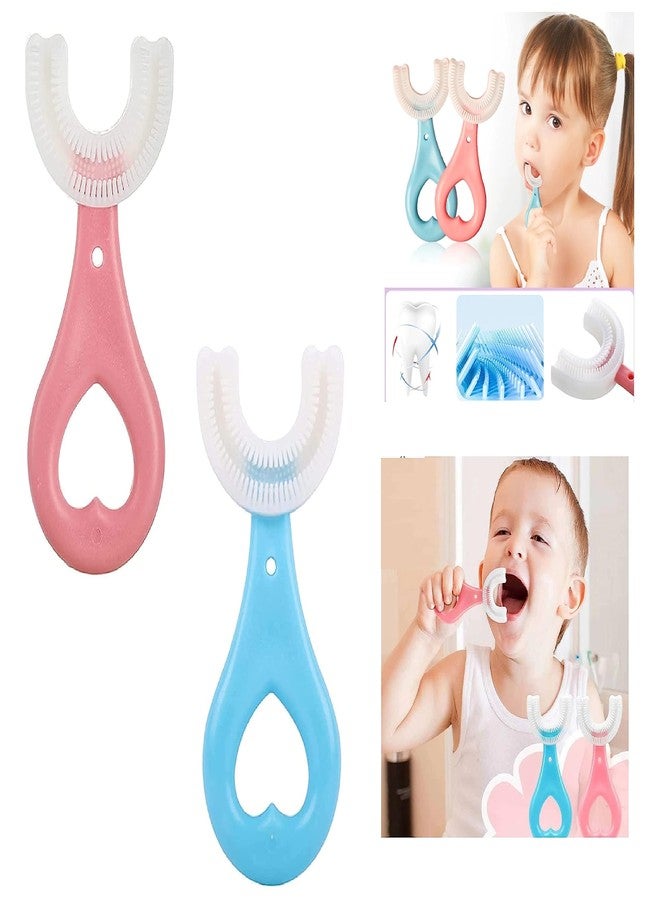 STAGER Baby Toothbrush with U Shaped Silicone Brush Head for 360 Degree Cleaning Suitable For 2-6 Years, Manual, Heart Design, Whole Mouth Cleaning Tool For Kids - Multicolor (Pack Of 2). - Image 1