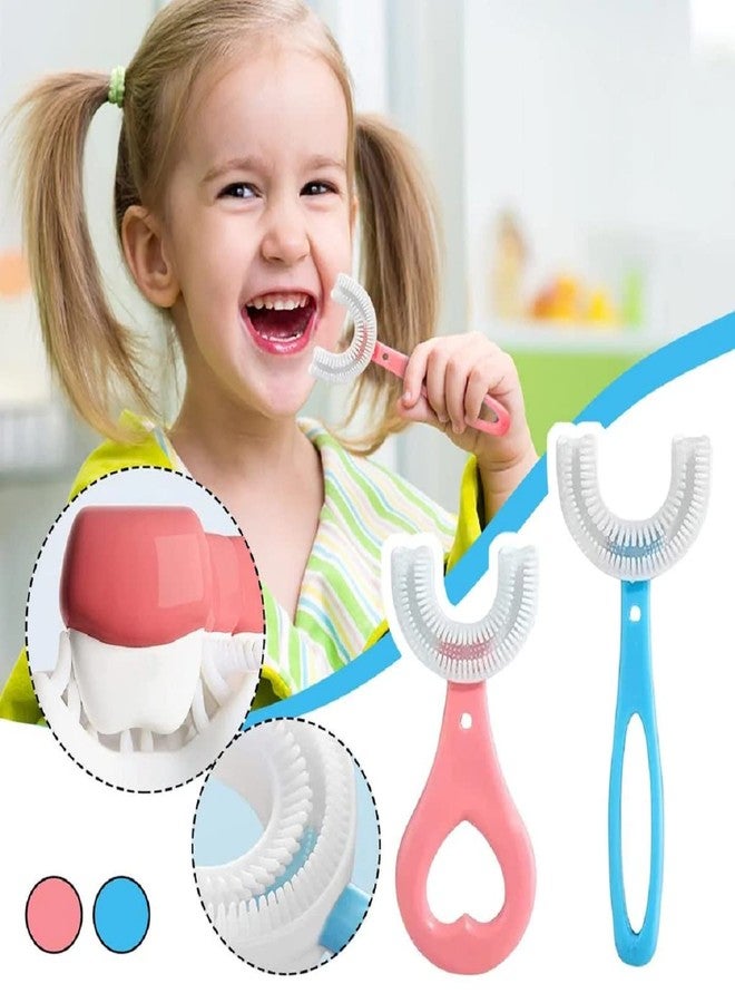 STAGER Baby Toothbrush with U Shaped Silicone Brush Head for 360 Degree Cleaning Suitable For 2-6 Years, Manual, Heart Design, Whole Mouth Cleaning Tool For Kids - Multicolor (Pack Of 2). - Image 2