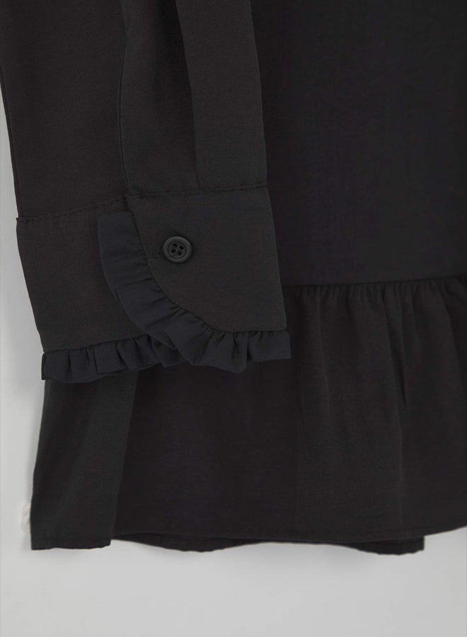 trendyol Black Regular Terrycotton Plain Woven Ruffle Detailed Hijab Shirt - Image 5