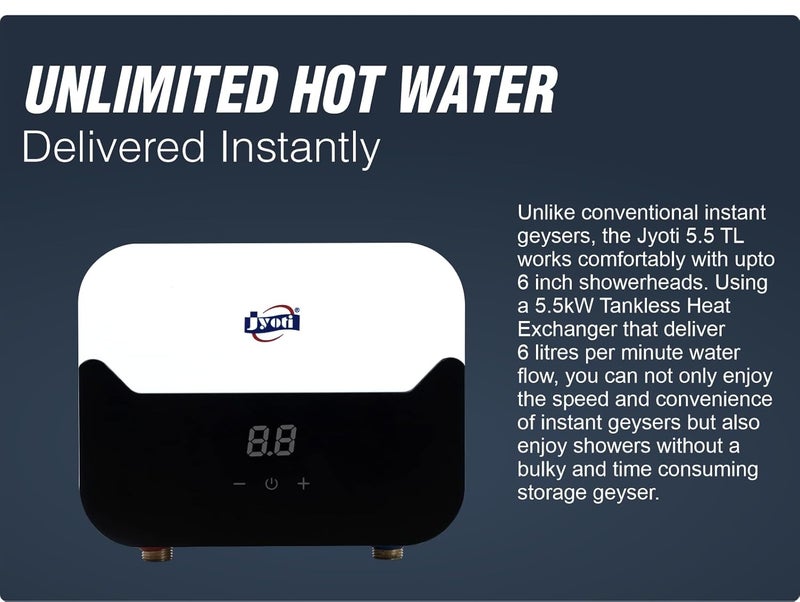 JYOTI Jyoti TL 55 kW Tankless Instant Water Heater 5500 Watt Instant Geyser Continuous Hot Water for Shower Tankless Heat Exchanger Technology Touch Control Thermostat 6 Bar High Pressure Rating  - Image 3