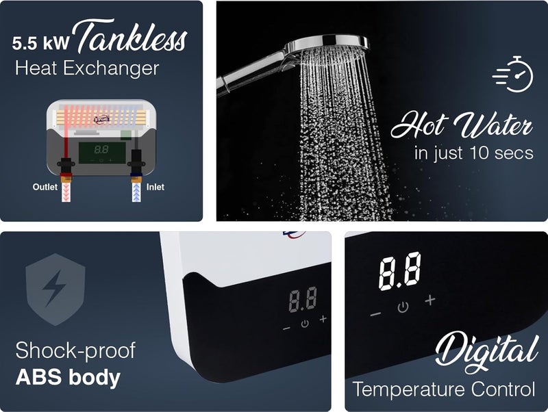JYOTI Jyoti TL 55 kW Tankless Instant Water Heater 5500 Watt Instant Geyser Continuous Hot Water for Shower Tankless Heat Exchanger Technology Touch Control Thermostat 6 Bar High Pressure Rating  - Image 2