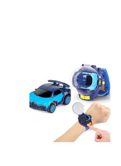 Furtey Mini Remote Control Car, 2.4 GHz Cute Wrist Racing Car Watch with USB Charging, Cartoon Detachable Small Remote Control Car with Watch Control, Birthday Gift for Boys and Girls. (Blue)  - Image 1