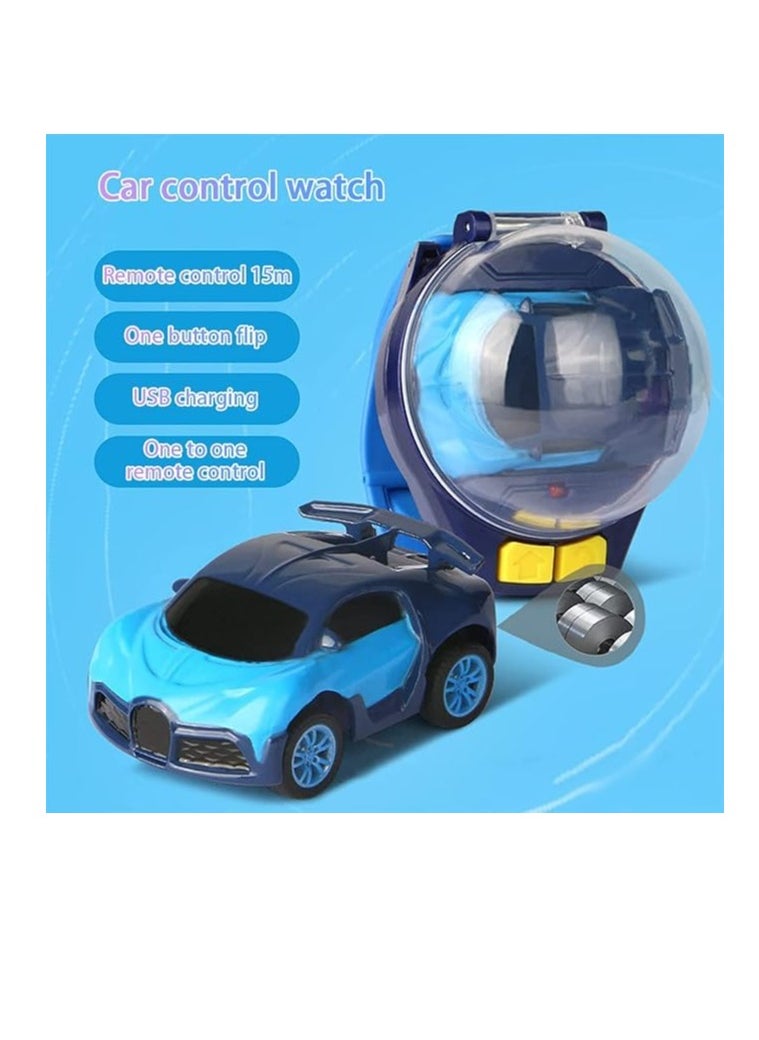 Furtey Mini Remote Control Car, 2.4 GHz Cute Wrist Racing Car Watch with USB Charging, Cartoon Detachable Small Remote Control Car with Watch Control, Birthday Gift for Boys and Girls. (Blue)  - Image 2